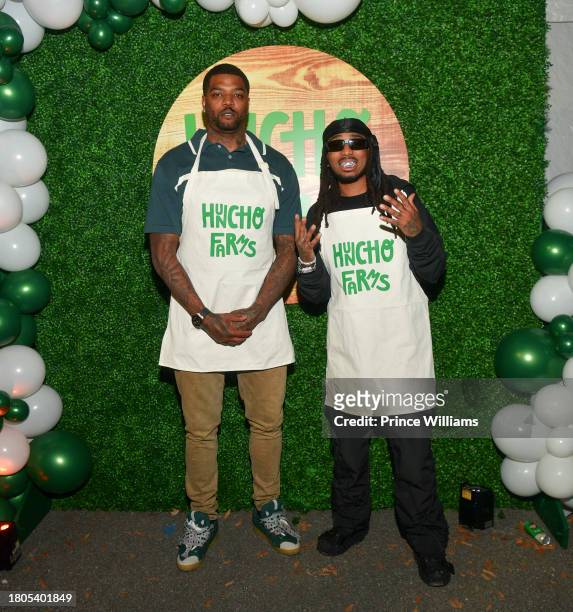 Josh Smith and Quavo attend "Huncho Farms" hosted by Quavo Cares & Urban Recipe in Atlanta Community ahead of Thanksgiving on November 20, 2023 in...
