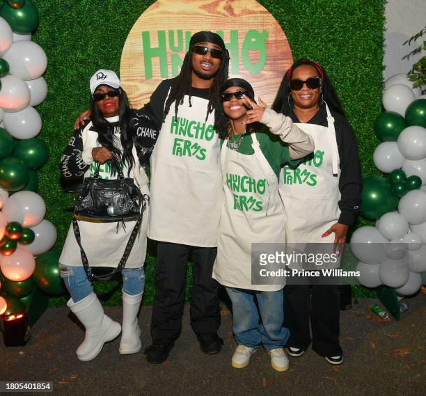 Edna Marshall, Quavo and Titania Davenport attend "Huncho Farms" hosted by Quavo Cares & Urban Recipe in Atlanta Community ahead of Thanksgiving on...