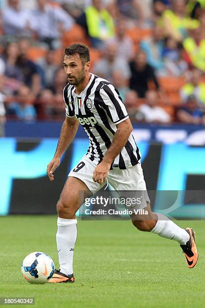 Mirko Vucinic of Juventus in action during the Serie A match between FC Internazionale Milano and Juventus FC at San Siro Stadium on September 14,...