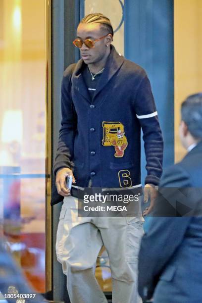 David Banda is seen leaving the Palazzo Parigi hotel in on November 25, 2023 in Milan, Italy.