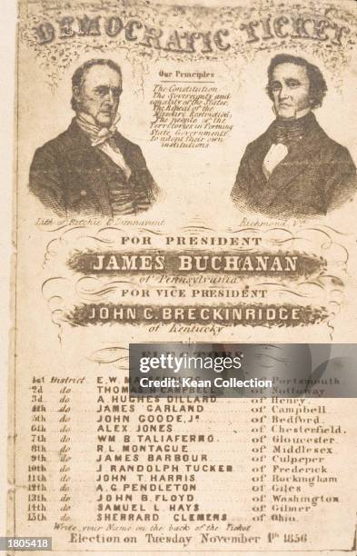 Democratic ticket listing presidential candidate James Buchanan and vice presidential candidate John Breckinridge for the 1856 national elections.