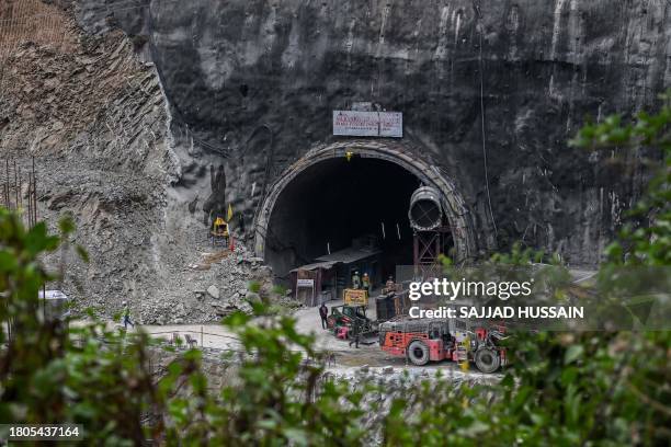 Rescue personnel work at the collapsed under construction Silkyara tunnel in the Uttarkashi district of India's Uttarakhand state, on November 27,...