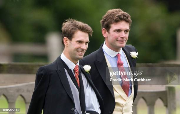 Harry Meade and James Meade attend the wedding of James Meade and Lady Laura Marsham at The Parish Church of St. Nicholas in Gayton on September 14,...