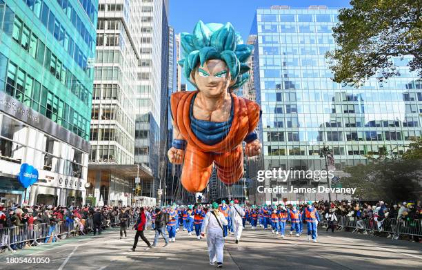 View of the Goku balloon at the 96th Annual Macy's Thanksgiving Day Parade on November 24, 2022 in New York City.