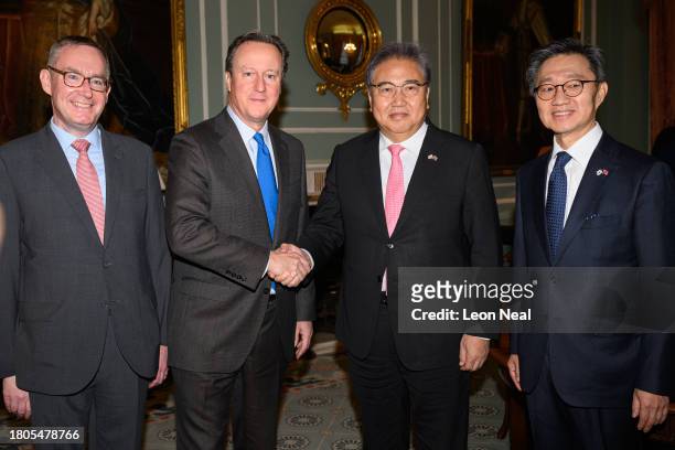 British Foreign Secretary David Cameron meets with his South Korean counterpart, Foreign Minister Park Jin , on November 21, 2023 in London, England....
