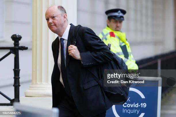 Chief medical officer Chris Whitty attends the Covid-19 Inquiry on November 21, 2023 in London, England. Past and present government officials are...