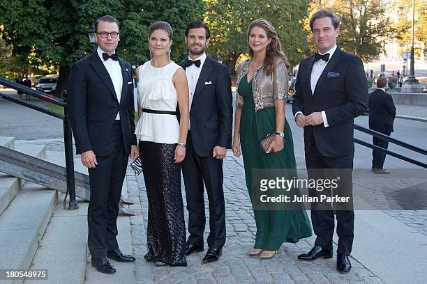 Prince Daniel, Crown Princess Victoria, Prince Carl Phillip, Princess Madeleine and Christopher O'Niell attend the Swedish Government dinner to...