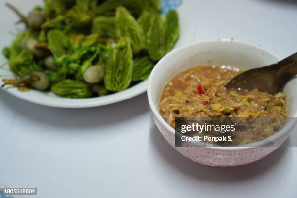 mango chili paste boiled vegetable - green chilli paste stock pictures, royalty-free photos & images