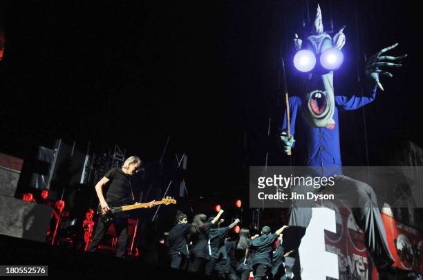 Roger Waters performs the Pink Floyd album 'The Wall' live on stage at Wembley Stadium on September 14, 2013 in London, England.