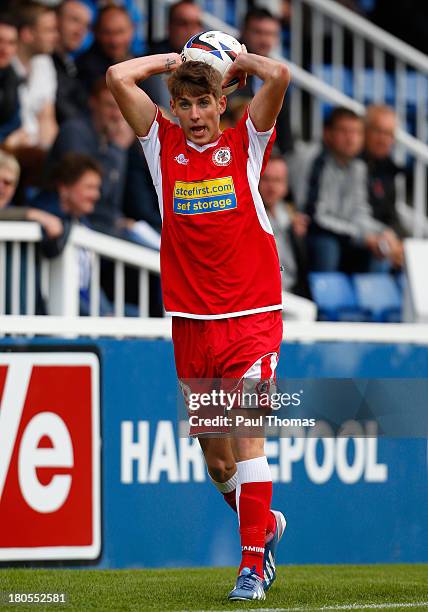 Connor Mahoney of Accrington in action during the Sky Bet League Two match between Hartlepool United and Accrington Stanley at Victoria Park on...