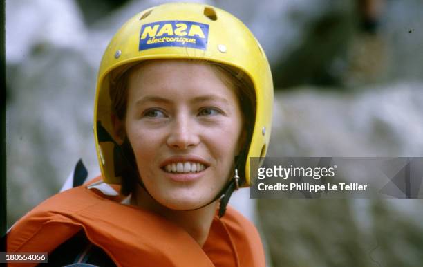 The actress Gabrielle Lazure at the 2nd French Grand Prix in Les Arcs, France, 1986. ; L'actrice Gabrielle Lazure au 2eme Grand Prix de France de...