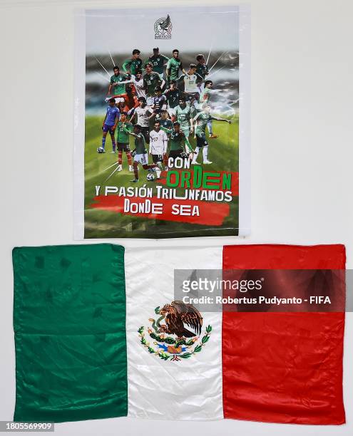Detailed view of a collage of players of Mexico and the National Flag of Mexico in the changing room prior to the FIFA U-17 World Cup Round of 16...