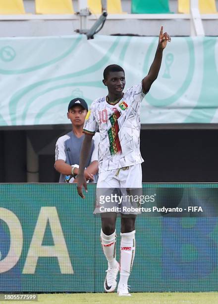 Ange Martial Tia of Mali celebrates after scoring the team's fifth goal during the FIFA U-17 World Cup Round of 16 match between Mali and Mexico at...