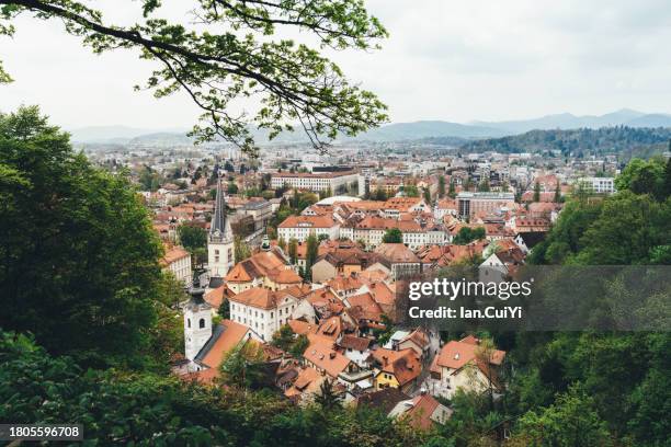 panoramic view of ljubljana, slovenia - ljubljana stock pictures, royalty-free photos & images