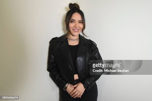 Cynthia Baires poses for portrait at A Plant Based Friendsgiving Celebration at the Home of Rainbeau Mars on November 20, 2023 in Venice, California.
