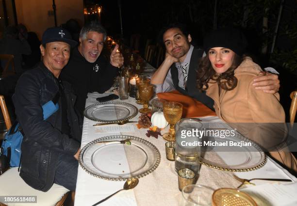 Esai Morales , Danny Arroyo and Christina DeRosa at A Plant Based Friendsgiving Celebration at the Home of Rainbeau Mars on November 20, 2023 in...