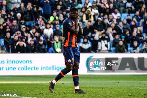 Akor ADAMS of Montpellier looks dejected during the Ligue 1 Uber Eats match between Montpellier Herault Sport Club and Stade Brestois 29 at Stade de...