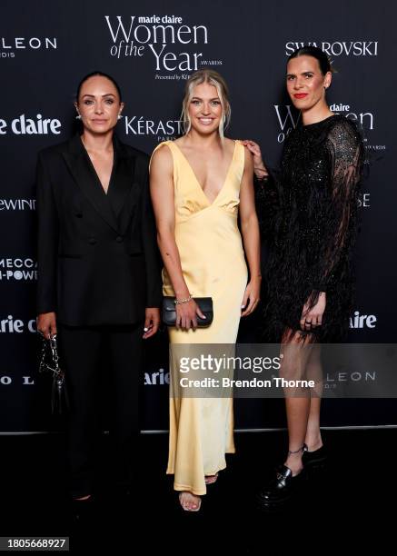 Kyah Simon, Charli Grant and Lydia Williams attends the Marie Claire Women of the Year Awards 2023 at Museum of Contemporary Art on November 21, 2023...