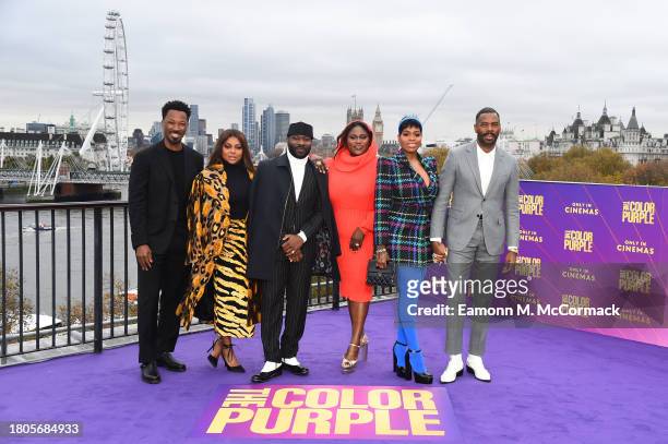 Corey Hawkins, Taraji P. Henson, Blitz Bazawule, Danielle Brooks, Fantasia Barrino and Colman Domingo attend a photocall for "The Color Purple" at...