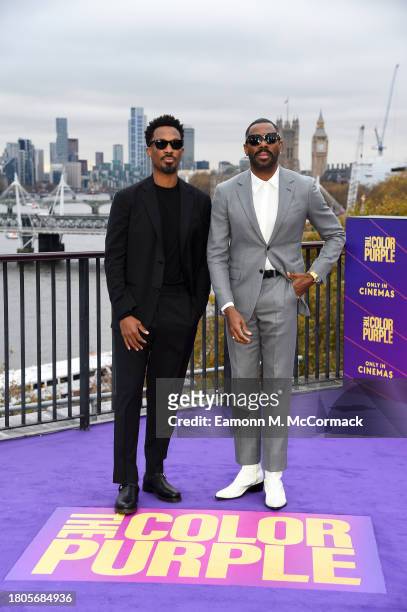 Corey Hawkins and Colman Domingo attend a photocall for "The Color Purple" at The IET Building Rooftop on November 21, 2023 in London, England.