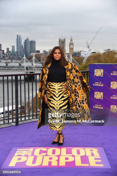 Taraji P. Henson attends a photocall for "The Color Purple" at The IET Building Rooftop on November 21, 2023 in London, England.