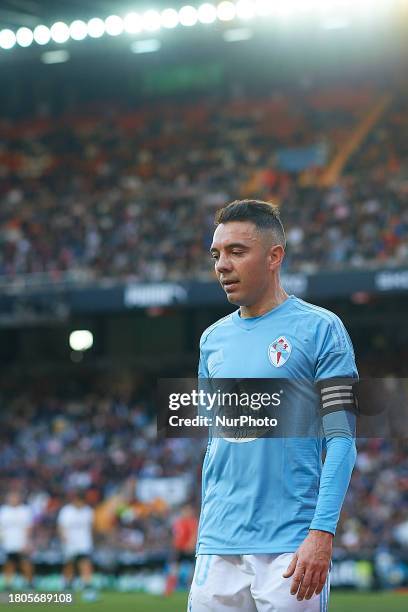 Iago Aspas of RC Celta de Vigo is looking on during the LaLiga EA Sports match between Valencia CF and RC Celta de Vigo at Mestalla Stadium in...