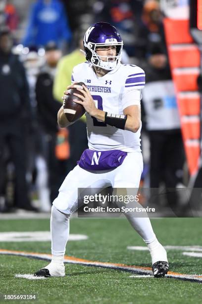 Northwestern Wildcats Quarterback Ben Bryant passes during the college football game between the Northwestern Wildcats and the Illinois Fighting...