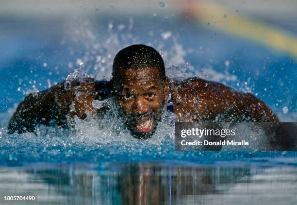 Byron Davis from the United States swims in the Men's 100 Metre Butterfly competition during the Janet Evans Invitational Swimming event on 16th July...