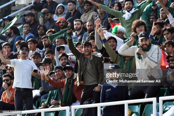 Fans cheer prior to the 2026 FIFA World Cup AFC Qualifier Group G match between Pakistan and Tajikistan at Jinnah Sports Stadium on November 21, 2023...