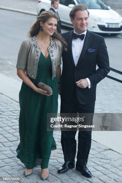 Princess Madeleine of Sweden and her husband Christopher O'Neill arrive at the Swedish Government dinner to celebrate King Carl Gustaf's 40th Jubilee...