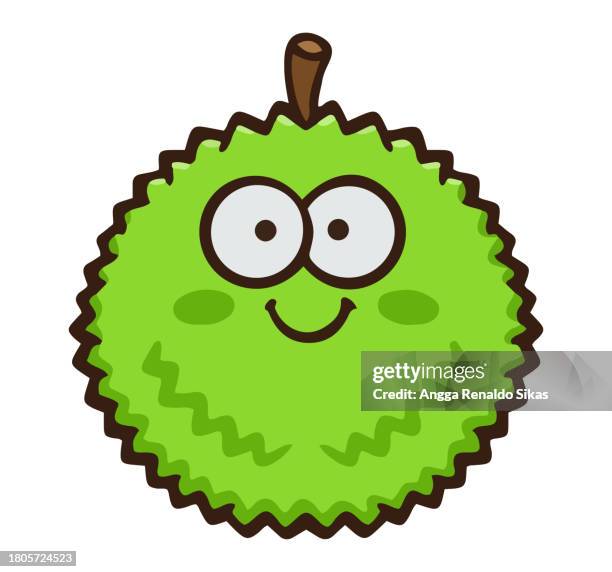 hand drawn funny durian fruit cartoon on white background - durian stock illustrations