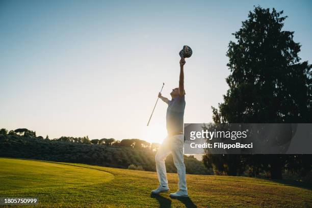 celebrazione hole-in-one per un golfista professionista - ace foto e immagini stock