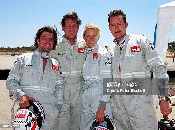 Jens-Peter Nünemann, Thomas Heinze, Eve Scheer, Christian Kahrmann , "Star Kart Rennen 2001", Mallorca/Spanien, Go-Kart, Kappe, Overall, Reifen,