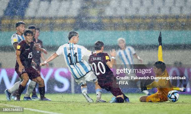 Luis Balbo of Venezuela scores an own goal to make it the first goal for Argentina during the FIFA U-17 World Cup Round of 16 match between Argentina...