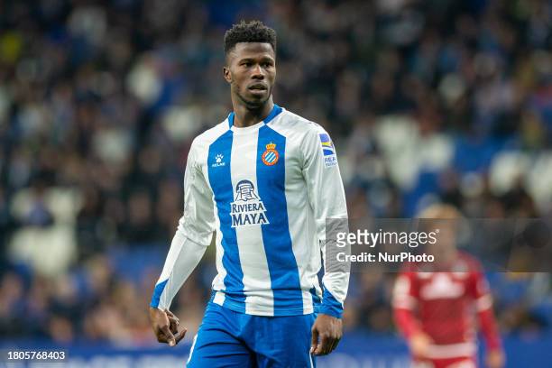 Keita Balde of RCD Espanyol is in action during the LaLiga Hypermotion 2023 - 2024 match against AD Alcorcon at Stage Front Stadium in Barcelona,...