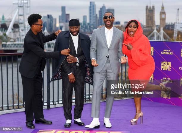 Corey Hawkins, Blitz Bazawule, Colman Domingo and Danielle Brooks attend "The Color Purple" Photocall at IET Building: Savoy Place on November 21,...
