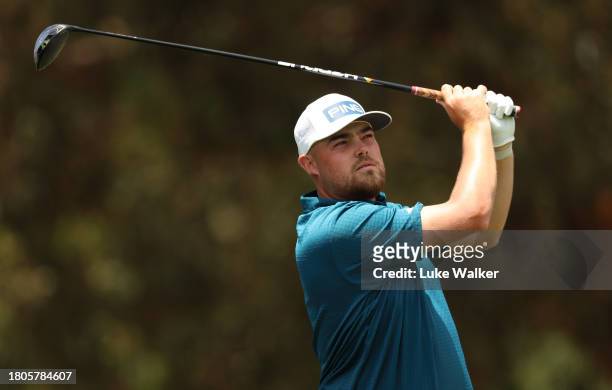 Dan Bradbury of England plays a tee shot prior to the Joburg Open at Houghton GC on November 21, 2023 in Johannesburg, South Africa.