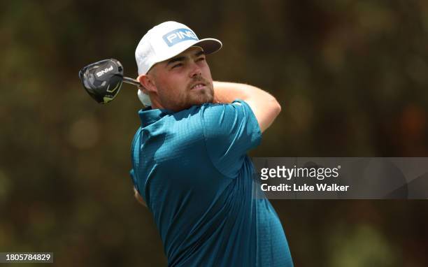 Dan Bradbury of England plays a tee shot prior to the Joburg Open at Houghton GC on November 21, 2023 in Johannesburg, South Africa.