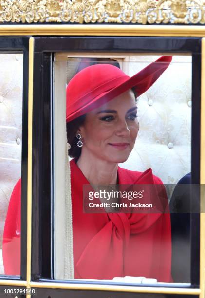 Catherine, Princess of Wales attends a ceremonial welcome for The President and the First Lady of the Republic of Korea at Horse Guards Parade on...