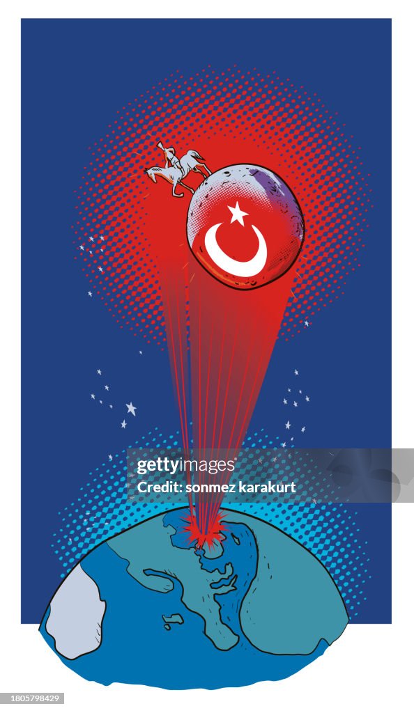 The Turkish flag is projected from the earth onto the moon