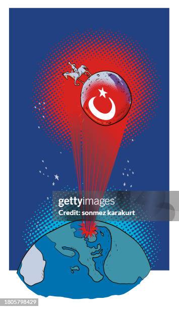 the turkish flag is projected from the earth onto the moon - ataturk statue stock illustrations