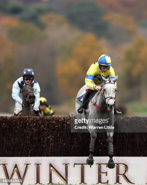 Heva Rose ridden by Charlie Deutsch wins The Win £2 000 with BETMGM'S Golden Goals Mares Handicap Steeple Chase at Lingfield Park on November 21,...