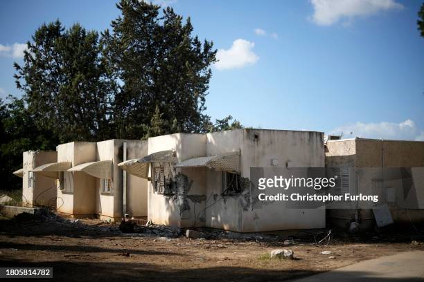General view of destruction still remaining after the October 7th Hamas attacks at Kibbutz Kfar Aza close the Gaza border as forensic analysis and...
