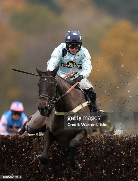 Presenting A Queen ridden by Rex Dingle jumps during The Win £2 000 with BETMGM'S Golden Goals Mares Handicap Steeple Chase at Lingfield Park on...
