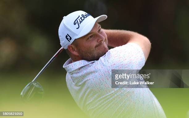 Zander Lombard of South Africa plays a shot prior to the Joburg Open at Houghton GC on November 21, 2023 in Johannesburg, South Africa.