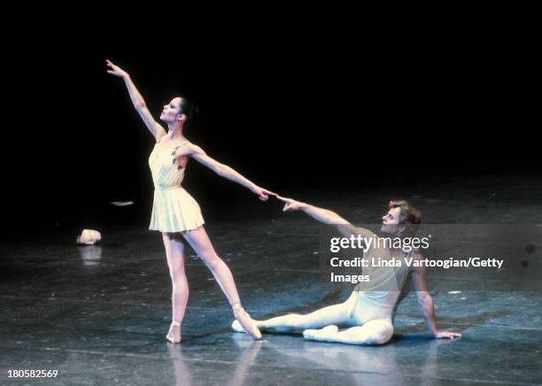 Russian emigre dancer Mikhail Baryshnikov as 'Apollo' and American ballerina Susan Jaffe as 'Terpsichore' perform in the American Ballet Theater...