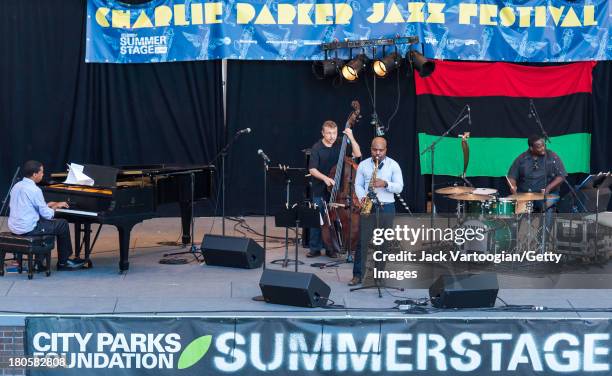 American Jazz musician Jaleel Shaw on alto saxophone leads his Quartet with Lawrence Fields on piano, Boris Kozlov on upright acoustic bass, and...