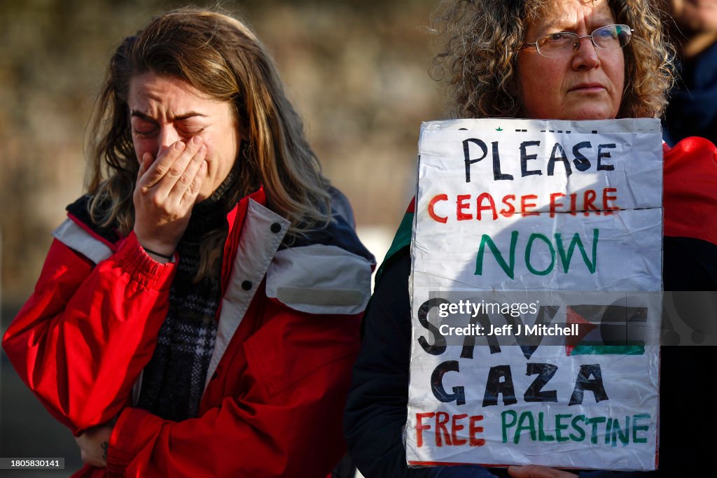 Protest Outside Scottish Parliament As MSPs Consider Gaza Ceasefire Motion