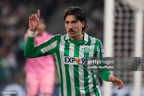 Hector Bellerin of Real Betis is reacting to a missed opportunity during the La Liga EA Sports match between Real Betis and UD Las Palmas at Benito...