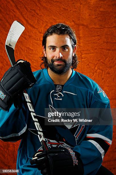 Nick Petrecki of the San Jose Sharks poses for a portrait on media day at the San Jose Sharks practice facility on September 11, 2013 in San Jose,...